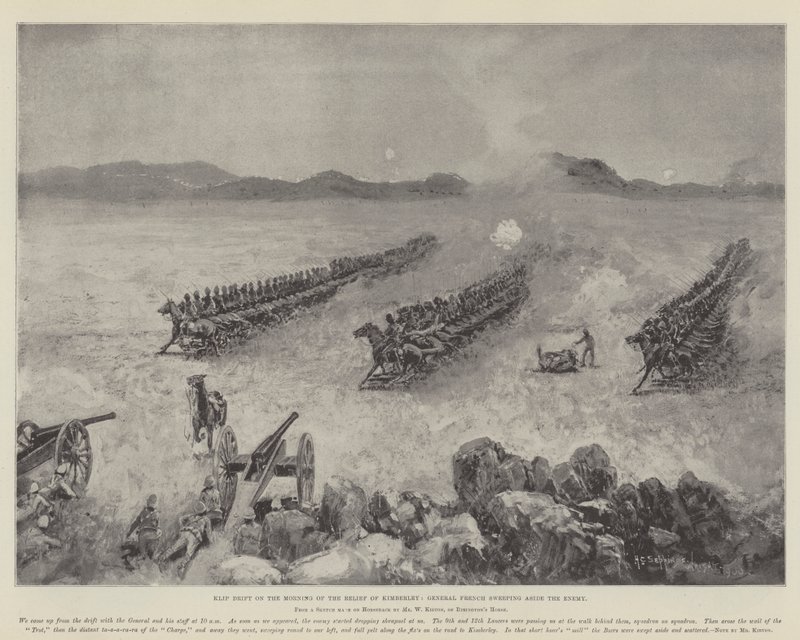 Klip Drift la mattina del sollievo di Kimberley, il Generale French che spazza via il nemico da Henry Charles Seppings Wright