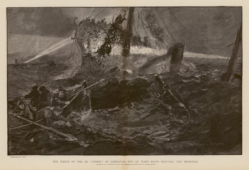 Salvataggio dei naufraghi durante il naufragio della SS Utopia, Gibilterra da Henry Charles Seppings Wright