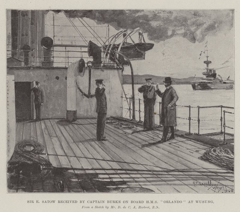 Sir E Satow Ricevuto dal Capitano Burke a Bordo della HMS Orlando a Wusung da Henry Charles Seppings Wright