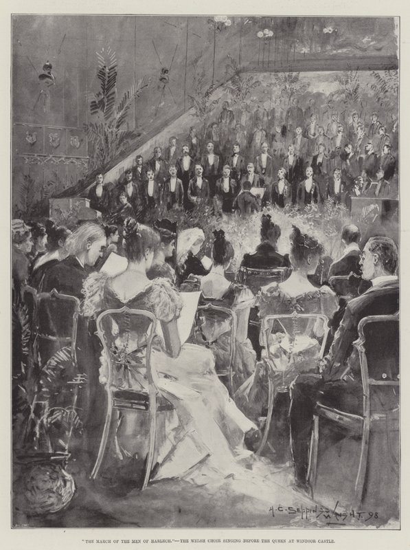 La marcia degli uomini di Harlech, il coro gallese canta davanti alla Regina al Castello di Windsor da Henry Charles Seppings Wright