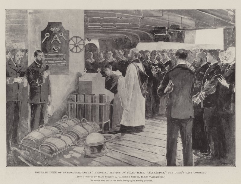 Il defunto Duca di Sassonia-Coburgo-Gotha, servizio commemorativo a bordo della HMS Alexandra, l