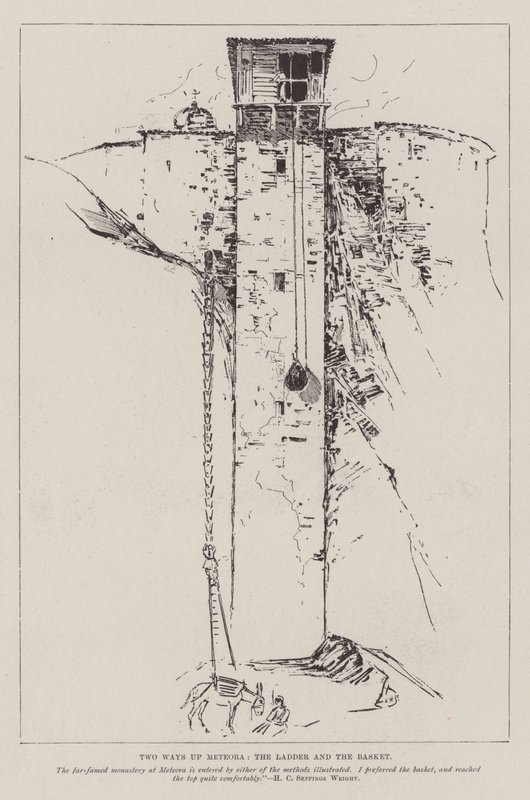 Due modi per salire Meteora, la scala e il cesto da Henry Charles Seppings Wright