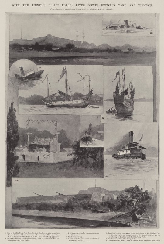 Con la Forza di Soccorso di Tientsin, Scene Fluviali tra Taku e Tientsin da Henry Charles Seppings Wright