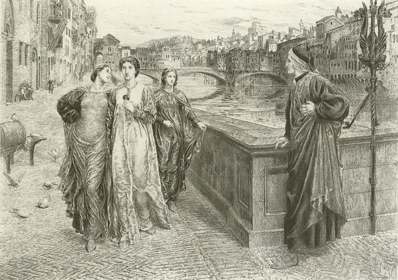 Il primo incontro di Dante e Beatrice (incisione) da Henry Holiday