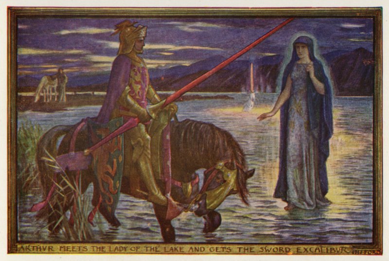 Artù incontra la Dama del Lago e ottiene la spada Excalibur da Henry Justice Ford