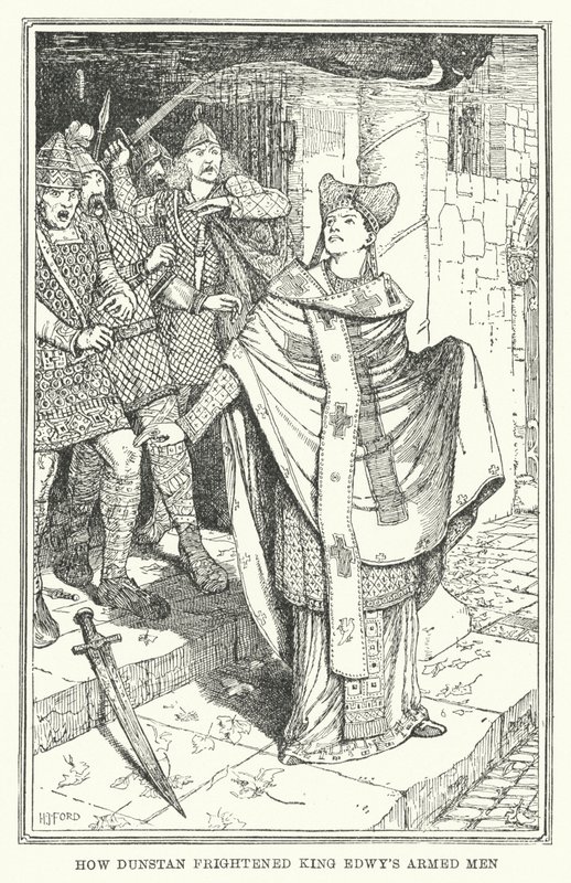Come Dunstan spaventò gli uomini armati del re Edwy da Henry Justice Ford