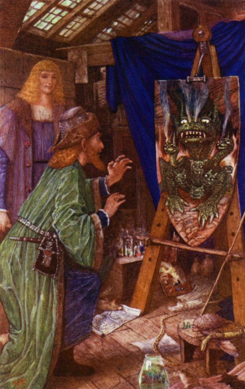 Leonardo spaventa suo padre con il mostro dipinto sul suo scudo da Henry Justice Ford