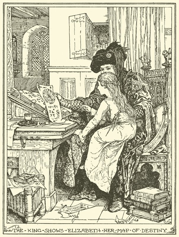 Il re mostra a Elisabetta la sua mappa del destino da Henry Justice Ford