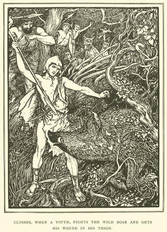 Ulisse, da giovane, combatte il cinghiale selvatico e si ferisce alla coscia da Henry Justice Ford