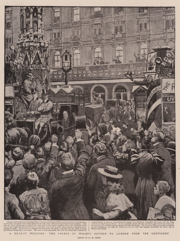 Un caloroso benvenuto, il ritorno del Principe di Galles a Londra dal continente da Henry Marriott Paget