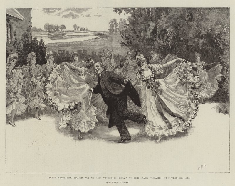 Scena dal secondo atto del Vicar of Bray al Savoy Theatre, il Pas de Cinq da Henry Marriott Paget