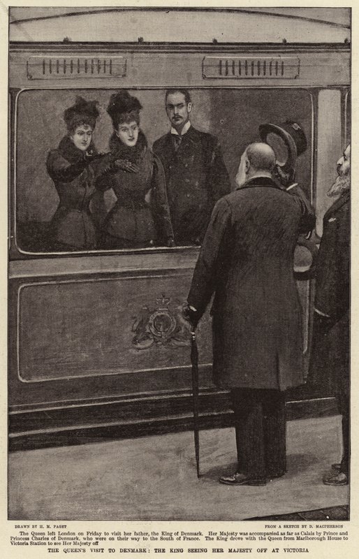 La visita della Regina in Danimarca, il Re che saluta Sua Maestà alla stazione Victoria da Henry Marriott Paget