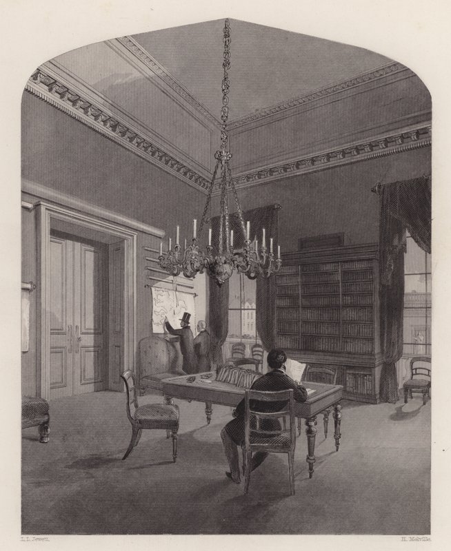 Sala delle mappe del United Service Club, Westminster, Londra (incisione) da Henry Melville