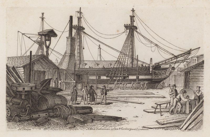 Una nave delle Indie Occidentali nel cantiere di Cox e Curlins, Limehouse da Henry Moses