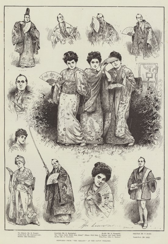 Schizzi da "The Mikado" al Savoy Theatre da Henry Stephen (b.1861 fl.1880 1925) Ludlow