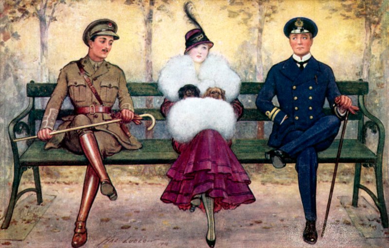 Ragazza su una panchina, con soldato e marinaio ai lati da Henry Stephen Ludlow
