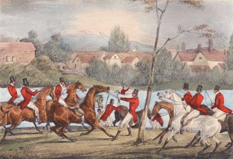 Mytton nuota nel Severn a Uppington Ferry, "Chi si definisce sportivo, mi segua!" da Henry Thomas (after) Alken