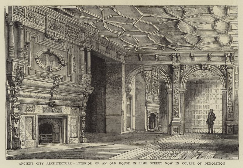 Architettura della città antica, interno di una vecchia casa in Lime Street ora in corso di demolizione da Henry William Brewer