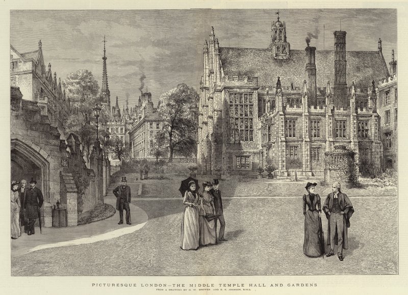 Londra pittoresca, la Middle Temple Hall e i giardini da Henry William Brewer