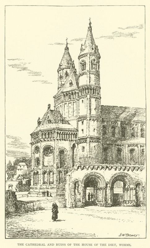 La Cattedrale e le Rovine della Casa della Dieta, Worms (incisione) da Henry William Brewer