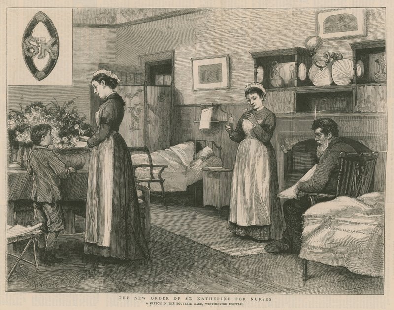 Il nuovo ordine di St Katherine per le infermiere; uno schizzo nel Bouverie Ward, Westminster Hospital da Henry Woods