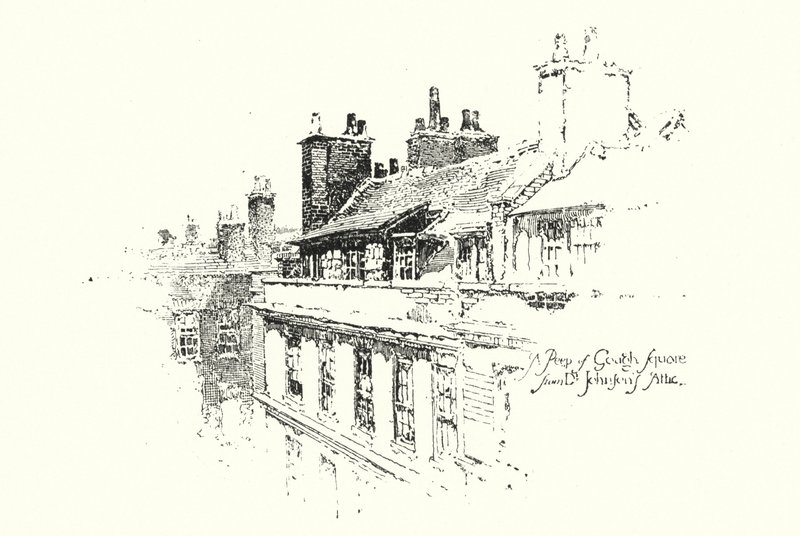 Uno sguardo su Gough Square, Londra, dalla soffitta del Dr Johnson da Herbert (after) Railton