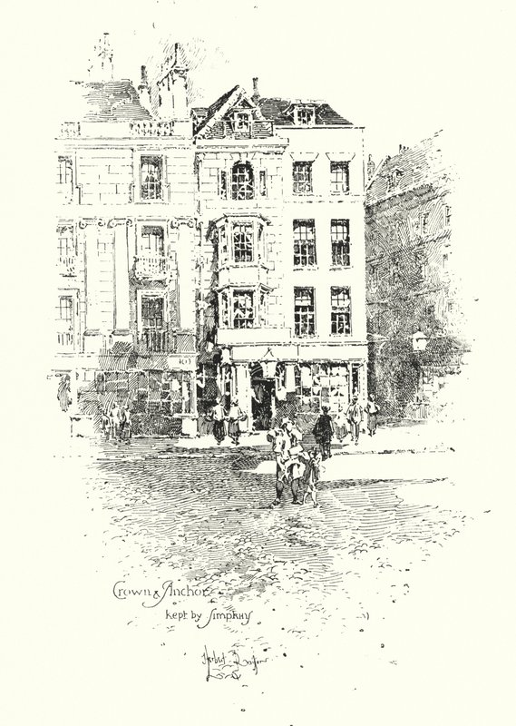Crown and Anchor, gestito da Thomas Simpkin, The Strand, Londra da Herbert (after) Railton