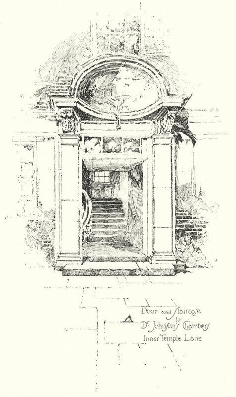 Porta e scala per le camere del Dr Johnson, Inner Temple Lane, Londra da Herbert (after) Railton