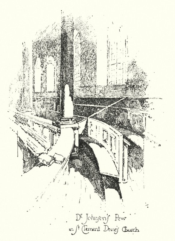 Il banco del Dr Johnson, Chiesa di St Clement Dane, Londra da Herbert (after) Railton