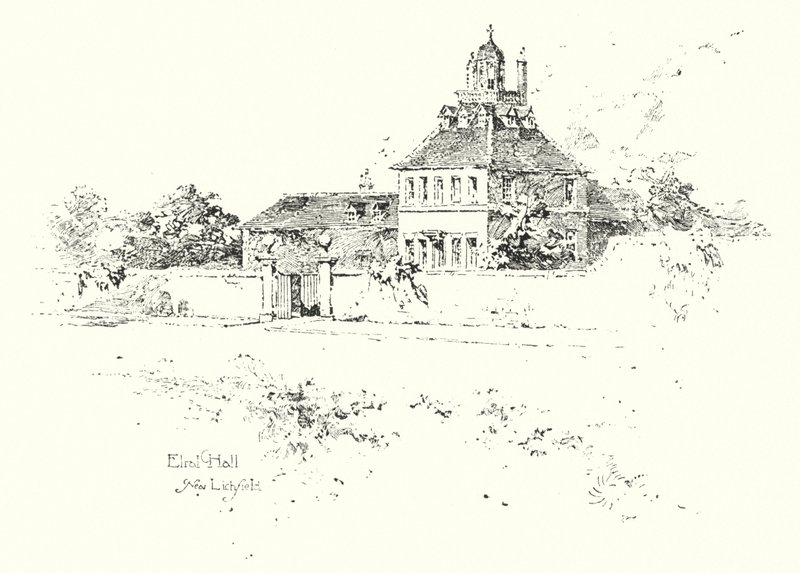 Elral Hall, vicino a Lichfield da Herbert (after) Railton