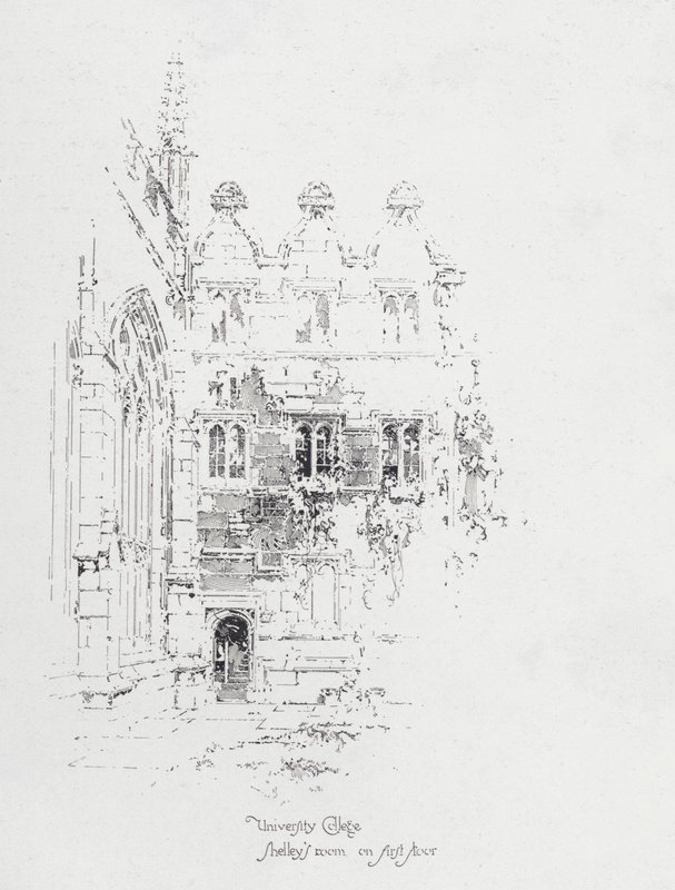 Stanza del poeta inglese Percy Bysshe Shelley al primo piano del University College, Oxford da Herbert (after) Railton