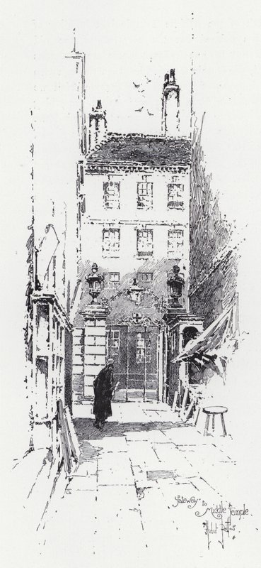 Porta del Middle Temple (incisione) da Herbert (after) Railton