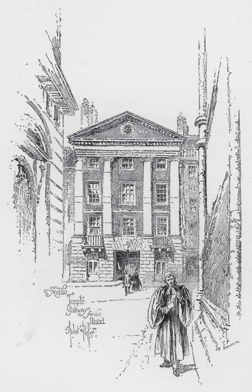 Porta del Middle Temple dalla Strand (incisione) da Herbert (after) Railton