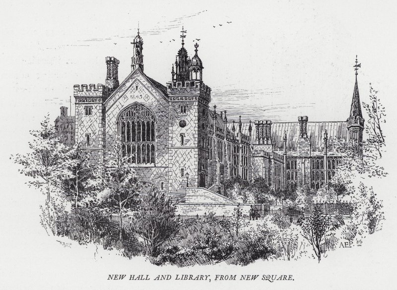 New Hall e Biblioteca, da New Square da Herbert (after) Railton