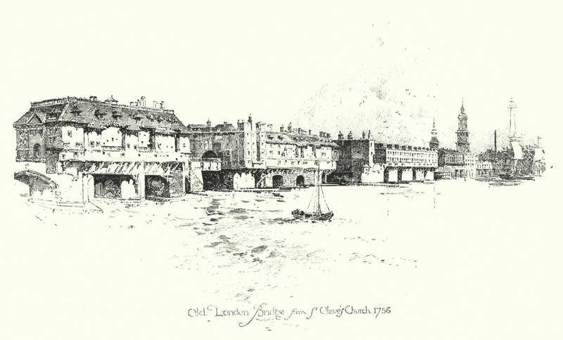 Vecchio Ponte di Londra, dalla Chiesa di St Olave da Herbert (after) Railton