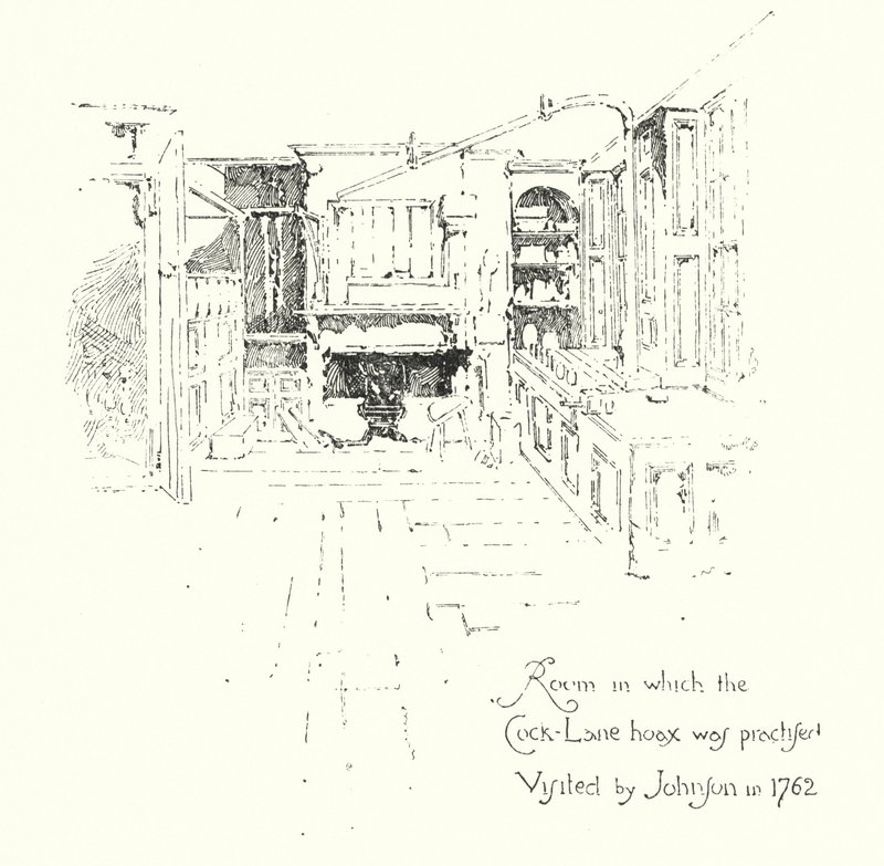 Stanza in cui fu praticata la burla del fantasma di Cock-Lane, visitata dal Dr John nel 1762 da Herbert (after) Railton