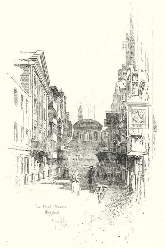 Il Devil Tavern, Fleet Street, al tempo del Dr Johnson da Herbert (after) Railton