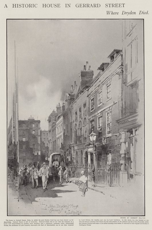 La casa in Gerrard Street, Londra, dove il poeta John Dryden morì nel 1700 da Herbert (after) Railton