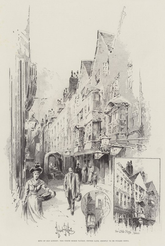 Pezzi della vecchia Londra, la White Horse Tavern, Fetter Lane, prossima alla demolizione da Herbert Railton