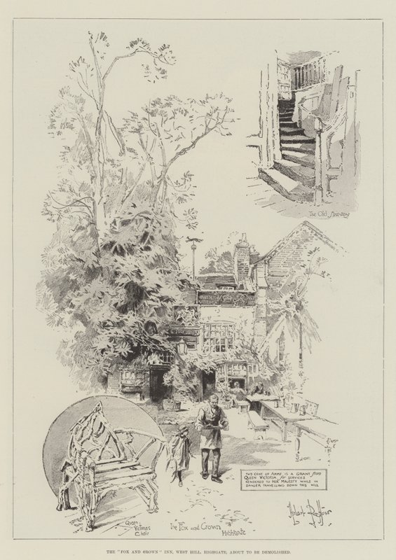 La locanda Fox and Crown, West Hill, Highgate, in procinto di essere demolita da Herbert Railton