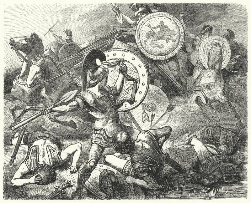 Epaminonda salva la vita di Pelopida nella battaglia di Mantinea, 385 a.C. da Hermann Vogel