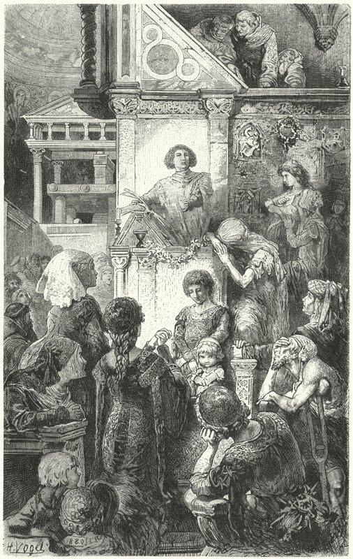 Giovanni Boccaccio che recita la Divina Commedia di Dante al popolo di Firenze, XIV secolo da Hermann Vogel