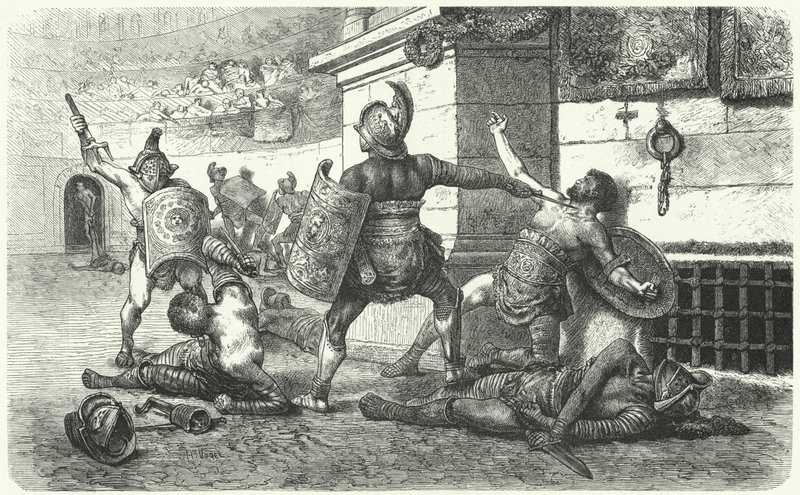 Gladiatori che combattono nell