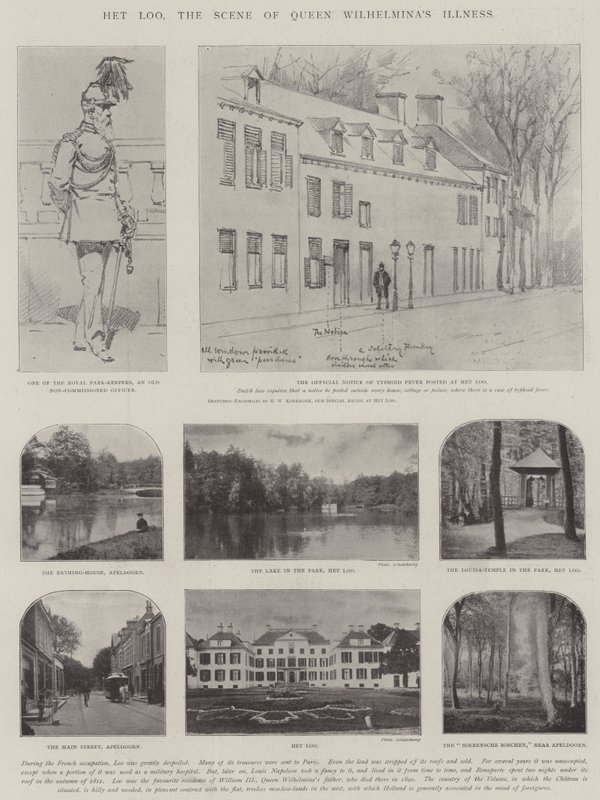 Het Loo, la scena della malattia della regina Guglielmina da Hermanus Willem Koekkoek
