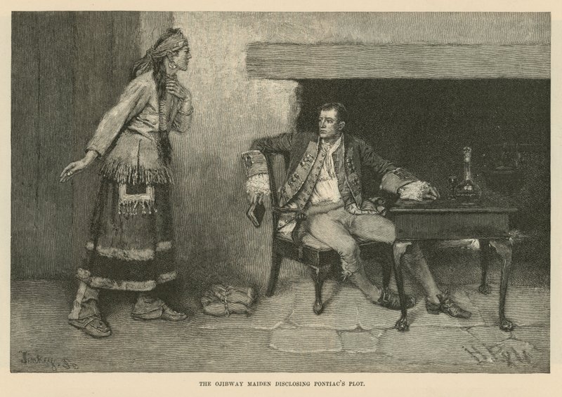 La fanciulla Ojibway che rivela il complotto di Pontiac da Howard Pyle