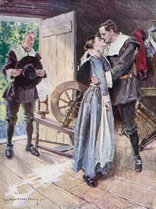 Illustrazione per The Courtship of Miles Standish di Henry Wadsworth Longfellow da Howard Chandler (after) Christy