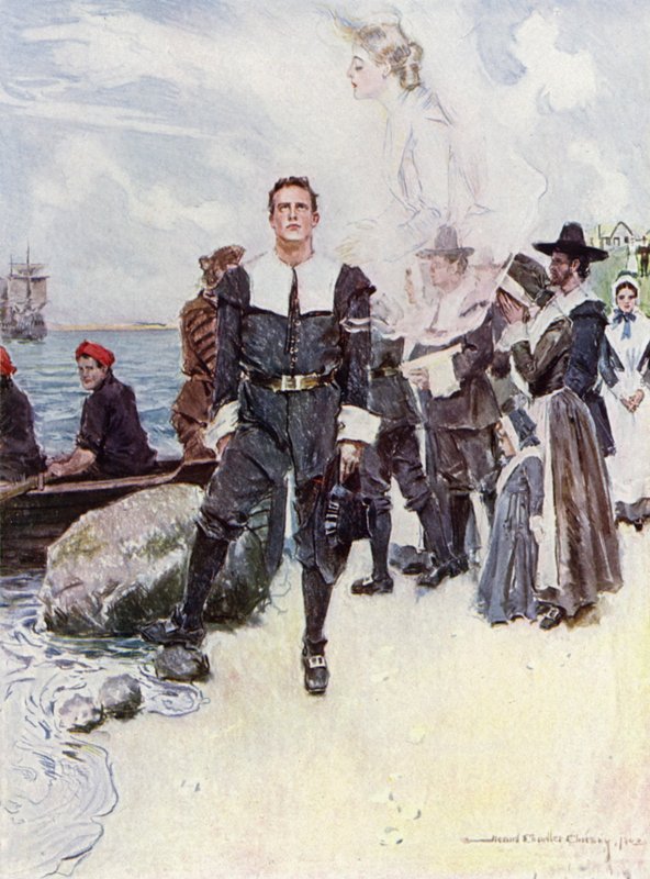 Illustrazione per The Courtship of Miles Standish di Henry Wadsworth Longfellow da Howard Chandler (after) Christy