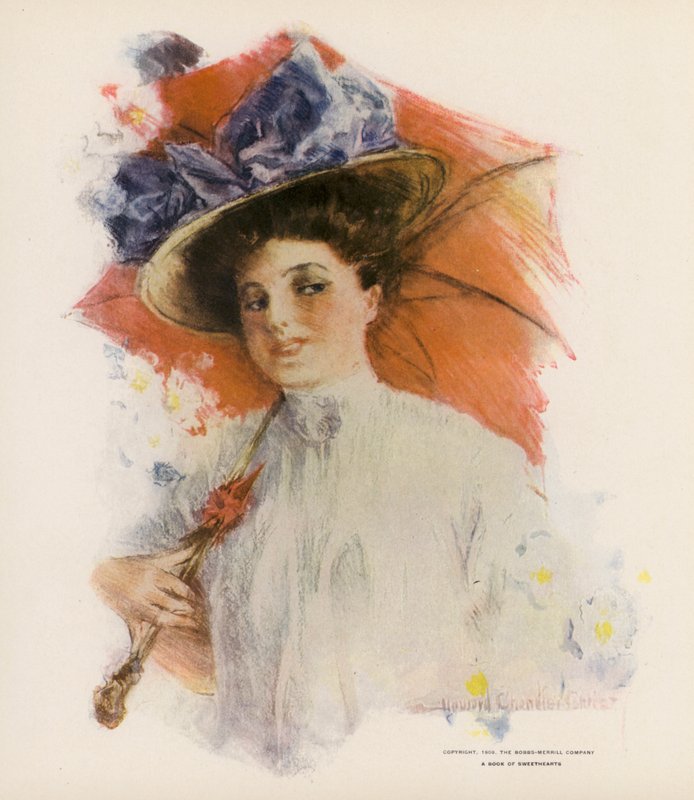 Giovane donna con un parasole arancione da Howard Chandler (after) Christy