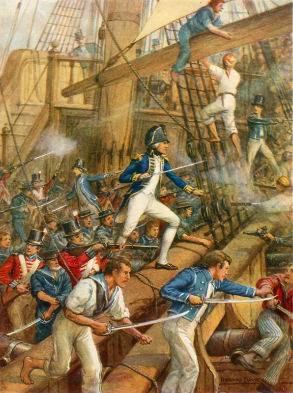 Nelson che Sale a Bordo del San Nicolas da Howard Davie