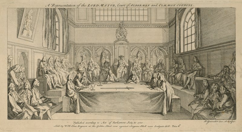Una rappresentazione del Sindaco, corte degli Aldermen e Consiglio Comunale da Hubert Francois Gravelot